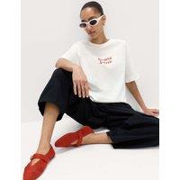 M&S Pure Cotton Oversized Graphic T-Shirt Multi