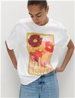 M&S Pure Cotton Floral Oversized Graphic T-Shirt Multi