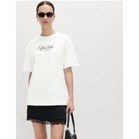 M&S Pure Cotton Oversized Graphic T-Shirt Black/White
