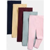 M&S 5 Pack Ribbed Cotton Rich Leggings (2-10 Yrs) Multi