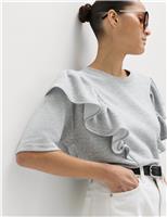 Cotton Blend Short Sleeve Frill Sweatshirt