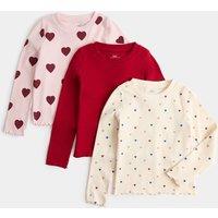 M&S 3 Pack Cotton Rich Heart Tops (2-10 Yes) Multi