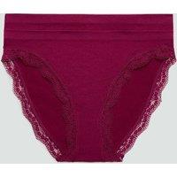 M&S 2 Pack Jasmine Lace Seamless High Leg Knickers Dark Raspberry
