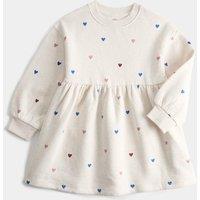 M&S Cotton Rich Heart Print Sweatshirt Dress (2-8 Yrs) Light Cream