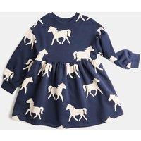 M&S Cotton Rich Horse Sweat Dress (2-8 Yrs) Navy
