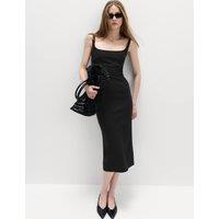 M&S Jersey Square Neck Panel Detail Midi Bodycon Dress Black