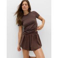 Goodmove Round Neck Fitted T-Shirt Dark Chocolate