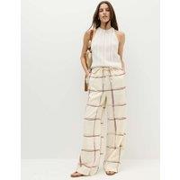 M&S Linen Rich Checked Wide Leg Trousers White Mix