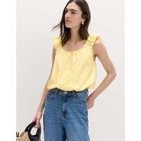 M&S Pure Cotton Bubble Hem Puff Strap Top Citrus