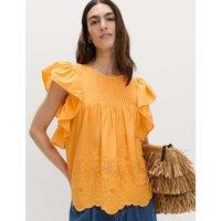 M&S Pure Cotton Pintuck Embroidered Top Mango