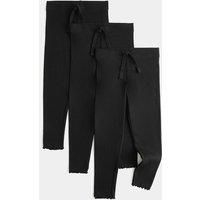 M&S 3 Pack Cotton Rich Ribbed Leggings (2-8 Yrs) Black
