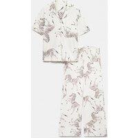 M&S Cotton Modal Printed Revere Pyjama Set Ivory Mix