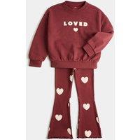 M&S 2 Piece Cotton Rich Loved Sweat Outfit (2-8 Yrs) Dark Red