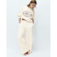 M&S Cotton Rich Loopback Wide Leg Joggers Cream
