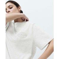 M&S Pure Cotton Embroidered Slogan Pyjama Top Grey