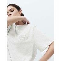 M&S Pure Cotton Embroidered Slogan Pyjama Top Grey