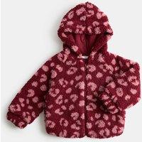 M&S Animal Print Borg Jacket (2-10 Yrs) Burgundy