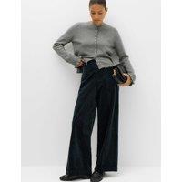 M&S Cord Pintuck Wide Leg Trousers Navy