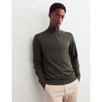 JAEGER Merino Wool with Silk Half Zip Jumper Dark Khaki