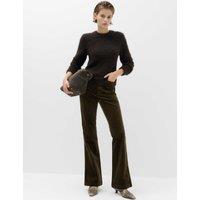 M&S High Waisted Flared Corduroy Trousers Dark Khaki