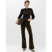 M&S High Waisted Flared Corduroy Trousers Dark Khaki