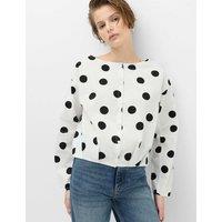 M&S Pure Cotton Polka Dot Barrel Sleeve Blouse Black Mix