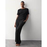 Autograph Modal Rich Wide Leg Pyjama Bottoms Black