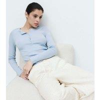 M&S Cotton Rich Polka Dot Henley Pyjama Set Blue Mix