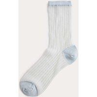 M&S Cotton Blend Sheer Ribbed Sparkly Crew Socks Blue Mix