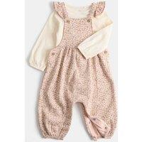 M&S 2 Piece Cotton Rich Ditsy Floral Dungarees (0-3 Yrs) Pink