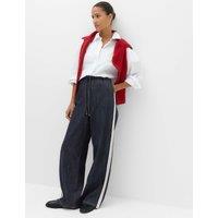 M&S Cotton Rich Side Stripe Pull On Wide Leg Trousers Dark Indigo