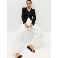 M&S Cotton Rich V-Neck Buttoned Top Black