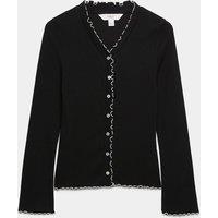 M&S Cotton Rich V-Neck Buttoned Top Black