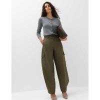M&S Pure Cotton Cargo Barrel Leg Trousers Dark Khaki