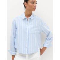 M&S Pure Cotton Striped Oxford Shirt Blue Mix