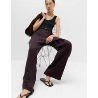 M&S Lyocell Rich Elasticated Waist Wide Leg Trousers Dark Mulberry
