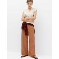 M&S Lyocell Rich Elasticated Waist Wide Leg Trousers Rust