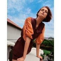 M&S V-Neck Shirred Button Through Blouse Orange
