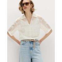 M&S Lyocell Rich Embroidered Collared Top Soft White