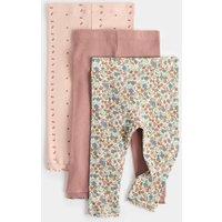 M&S 3 Pack Cotton Rich Jersey Floral Leggings (0-5 Yrs) Pink Mix