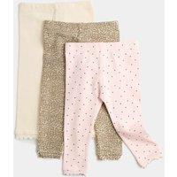 M&S 3 Pack Cotton Rich Ribbed Leggings (0 Mths-5 Yrs) Multi