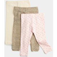 M&S 3 Pack Cotton Rich Ribbed Leggings (0 Mths-5 Yrs) Multi