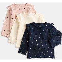 M&S 3 Pack Cotton Rich Jersey Heart Tops (0-5 Yrs) Multi