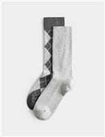M&S 2 Pack Argyle Crew Socks Pink Mix