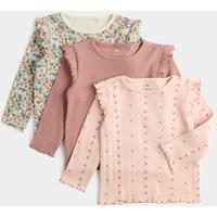 M&S 3 Pack Pure Cotton Jersey Floral Tops (0-5 Yrs) Pink Mix