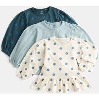 M&S 3 Pack Pure Cotton Spotty Tops (0-5 Yrs) Multi