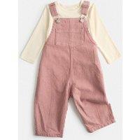 M&S Pure Cotton Ticking Stripe Dungaree Outfit (0-3 Yrs) Pink
