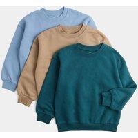 M&S 3 Pack Cotton Rich Sweatshirts (2-8 Yrs) Green Mix