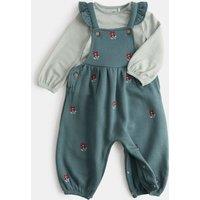 M&S 2 Piece Jersey Embroidered Dungarees with Top (0-3 Yrs) Teal