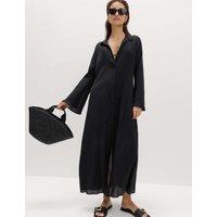 M&S Cotton Rich Midi Shirt Dress with Linen Peach